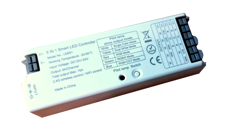Контроллер LM051 (5 в 1) 5*3A = 15A, 12-24v ( RGB+CCT / Dimming) (пульт LM091)