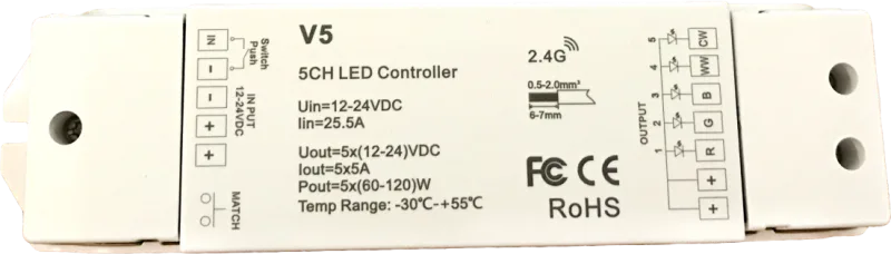 Контроллер V5 5CH*5A 12-24V DC CV RGB+CCT / Dimming