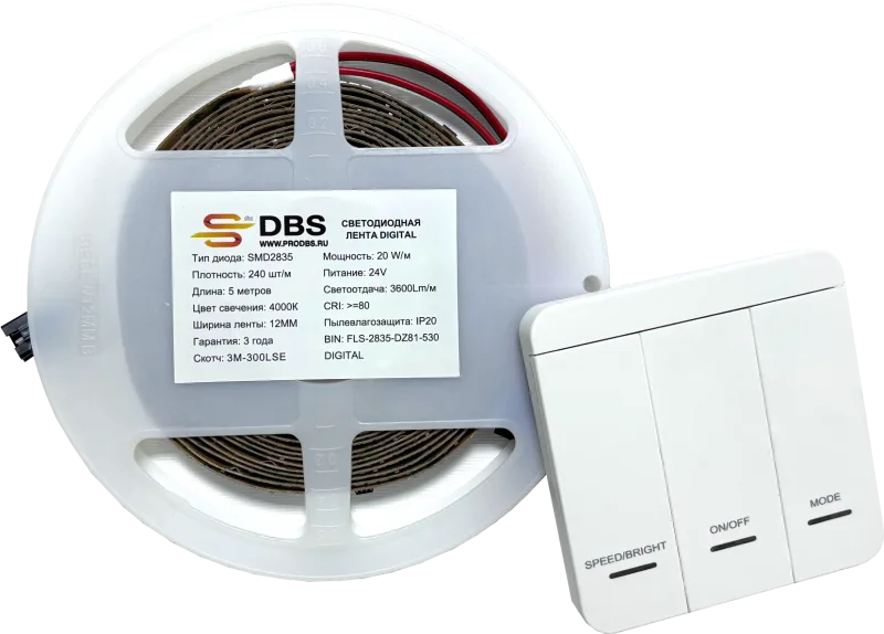 Лента светодиодная 200LUX DR 2835, 20w, 24V, 4000K, 160lm, 240led, CRI83, 10мм, IP20 Вода