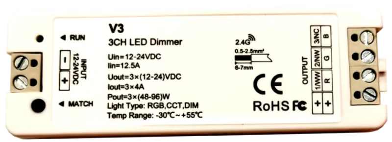 Контроллер V3 RGB\MIX CCT\DIM UNIV3 3*4A =12A 12-24vDC Думлайт